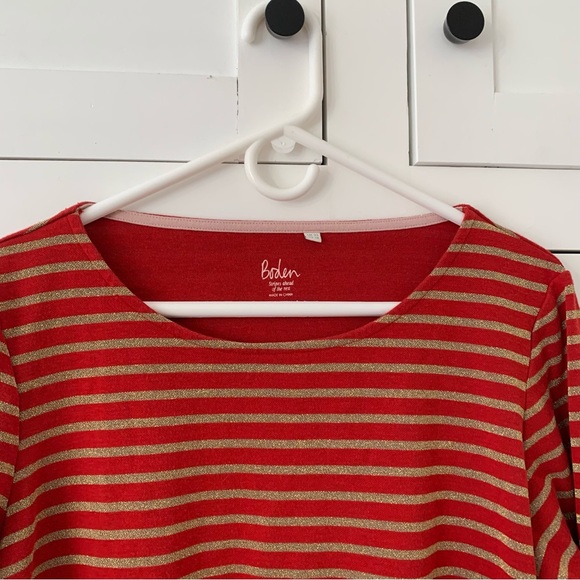 Boden Red Gold Metalic Stripes Long Sleeve Top Size 18 - Picture 5 of 9